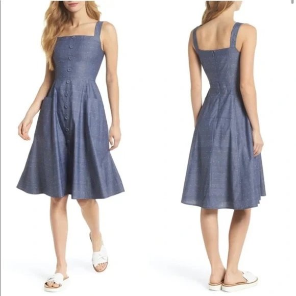 Gal Meets Glam Riley Dress Blue Front Buttons Sleeveless White Dots Size 8 | Poshmark Gal Meets Glam Riley Dress Blue Front Buttons Sleeveless White Dots Size 8 | Poshmark